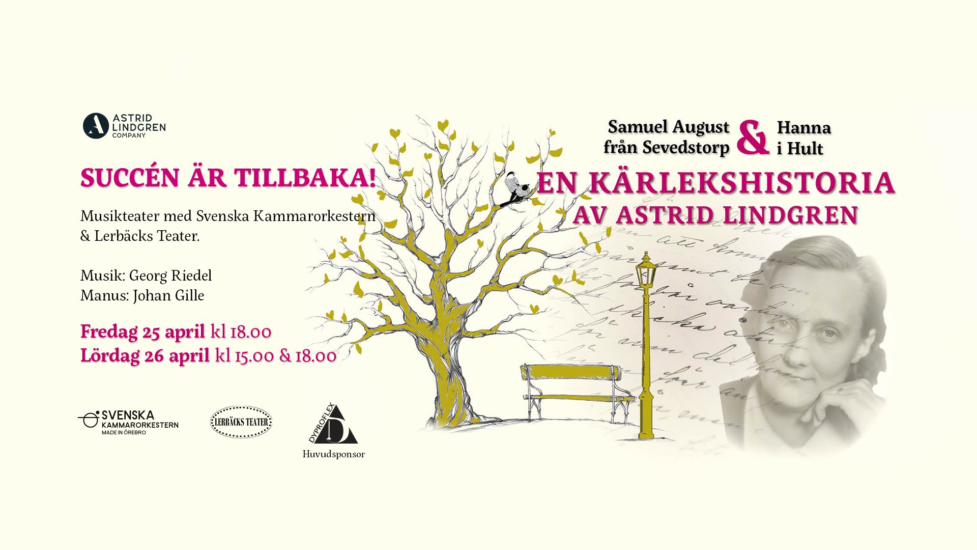 Succén är tillbaka! Bild för föreställningen Astrid Lindgrens "En Kärlekshistoria" med Svenska Kammarorkestern i april 2025. Klicka för mer info!