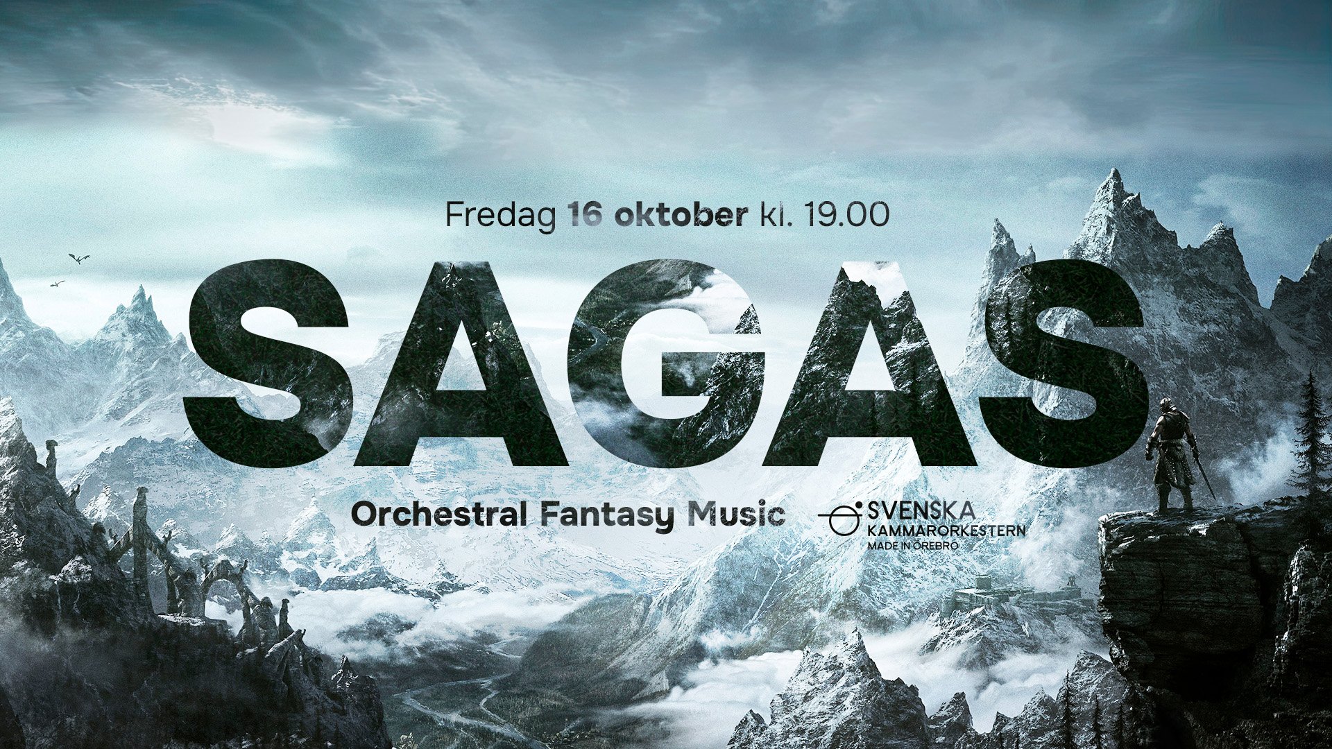 Texten SAGAS framför en snötäckt dalgång.