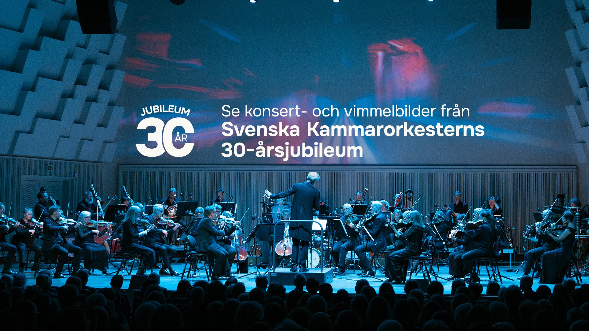 Foto på Svenska Kammarorkestern under konsert med Martin Fröst